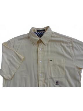 Tommy Hilfiger Men's Button Down Yellow Shirt Medium Short Sleeve Vintage Y2K